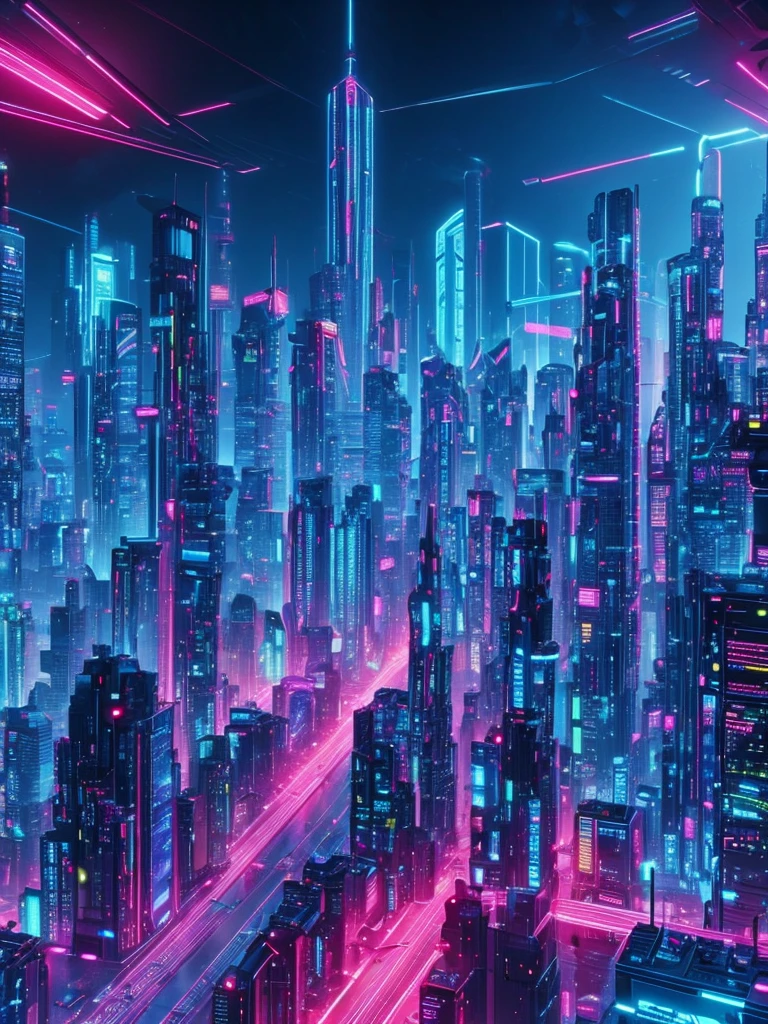 Paisaje urbano hiperrealista cyberpunk，rascacielos futuristas，Neón intermitente，Letrero colorido intermitente, Un coche volador al estilo de la película 2047 surca el cielo，Las calles están llenas de vehículos.，Una mezcla de callejones oscuros y escaparates muy iluminados.，El fondo es un enorme edificio que se eleva hacia el cielo.，Planeta con anillos asomando en el cielo.，La ciudad está llena de estética cyberpunk y atmósfera retro-futurista.，colores vibrantes,Detalles ultrafinos，Iluminación de niveles y representación de sombras，Perspectiva aérea