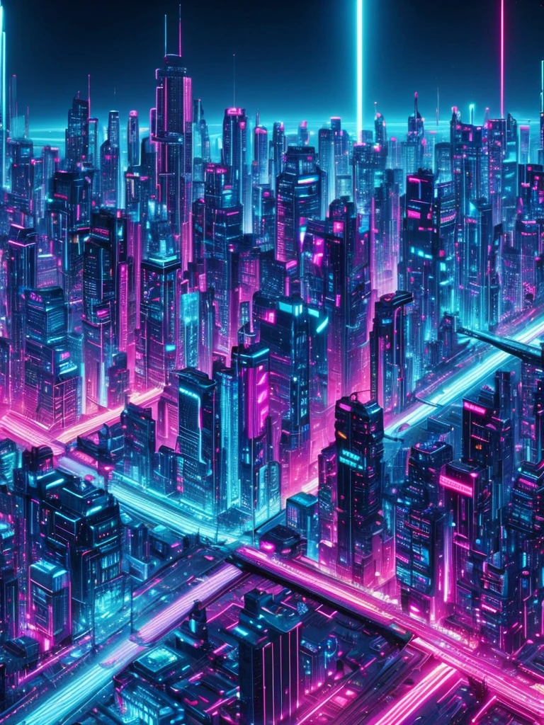 Paisagem hiper-realista da cidade cyberpunk，Arranha-céus futuristas，néon piscando，Placa colorida piscando, Um carro voador no estilo do filme 2047 acelera pelo céu，As ruas estão cheias de veículos，Uma mistura de becos escuros e vitrines bem iluminadas，O fundo é um enorme edifício elevando-se para o céu，Planeta com anéis aparecendo no céu，A cidade está repleta de estética cyberpunk e atmosfera retro-futurista，cores vibrantes,detalhes ultrafinos，Iluminação de nível e renderização de sombras，perspectiva aérea