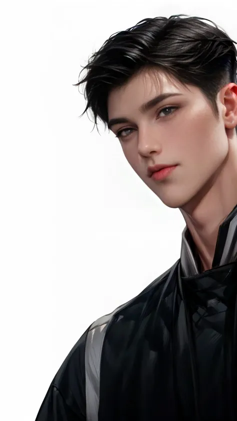 masterpiece, 1boy, young, handsome, black hair, undercut hair, perfect face, detailed eyes and face, black eyes, clean shaved, m...