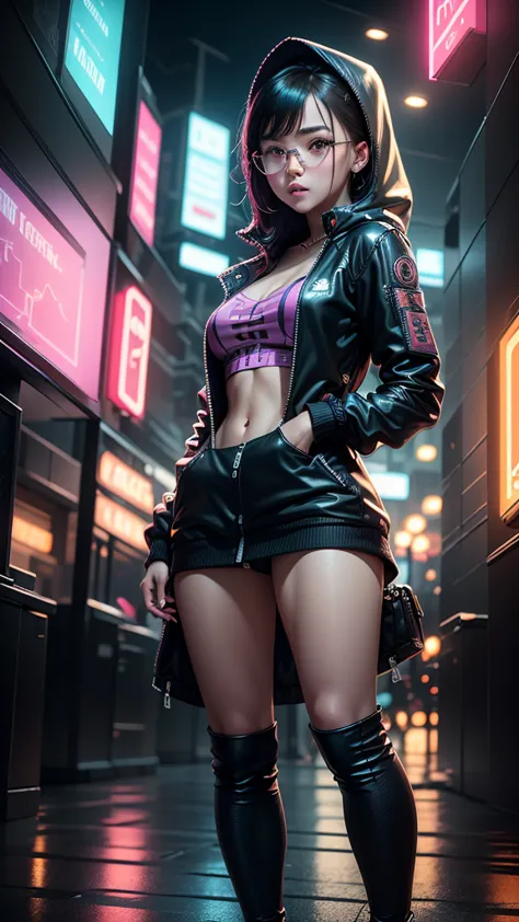 ((best quality)), ((masterpiece)), (very detailed: 1.3), 3d, neonnoir, a close up of a beautiful cyberpunk loli    (((selena gom...