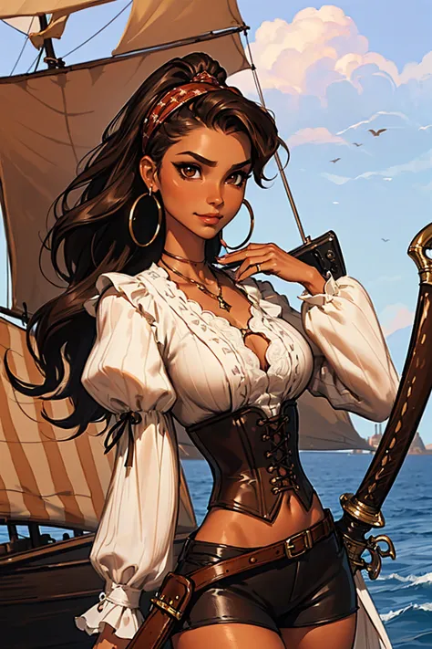 (masterpiece), best quality, expressive eyes, perfect face, (pirate ship background), (standing), (smirk), (closeup view), (1gir...