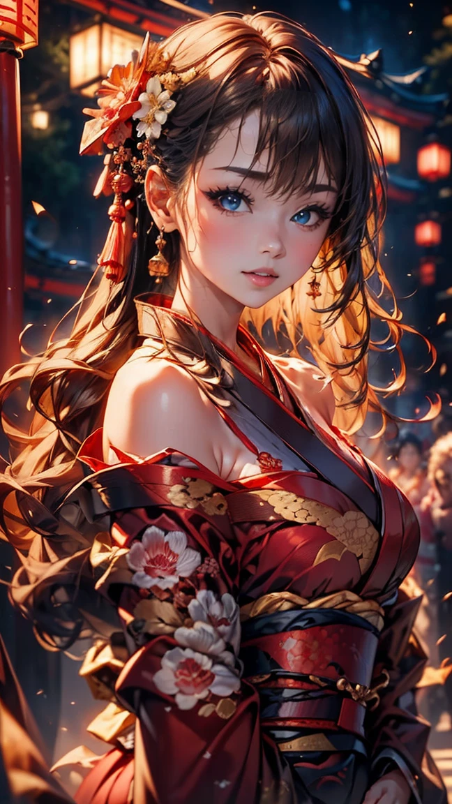 highest quality、masterpiece、8k、Realistic、超High resolution、Very delicate and beautiful、High resolution、Cinema Lighting、Face close-up、Perfect female body、Opposition、Looking at the audience、((Oiran、Gorgeous kimono、Vibrant colors、embroidery、band、hairpin、High hair:1.6、Gorgeous hair ornament、Powder Makeup、red lips、Delicate hand movements、Graceful posture))、Parade、On the tatami、golden screen、Folding fan、Tents、Traditional beauty、A fleeting expression、smoke tube、Elegant atmosphere、Historical background、Night scene、Glossiness、Elegance、Bewitching Charm