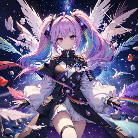 ((archangel　fantasy　rainbow hair　make your hair rainbow-colored on the inside　twin tails　dull red eyes　has a galaxy　uniform　put ...