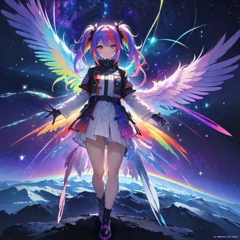 ((Archangel　Fantasy　Rainbow Hair　Make your hair rainbow-colored on the inside　Twin tails　Dull red eyes　Has a galaxy　uniform　Put ...