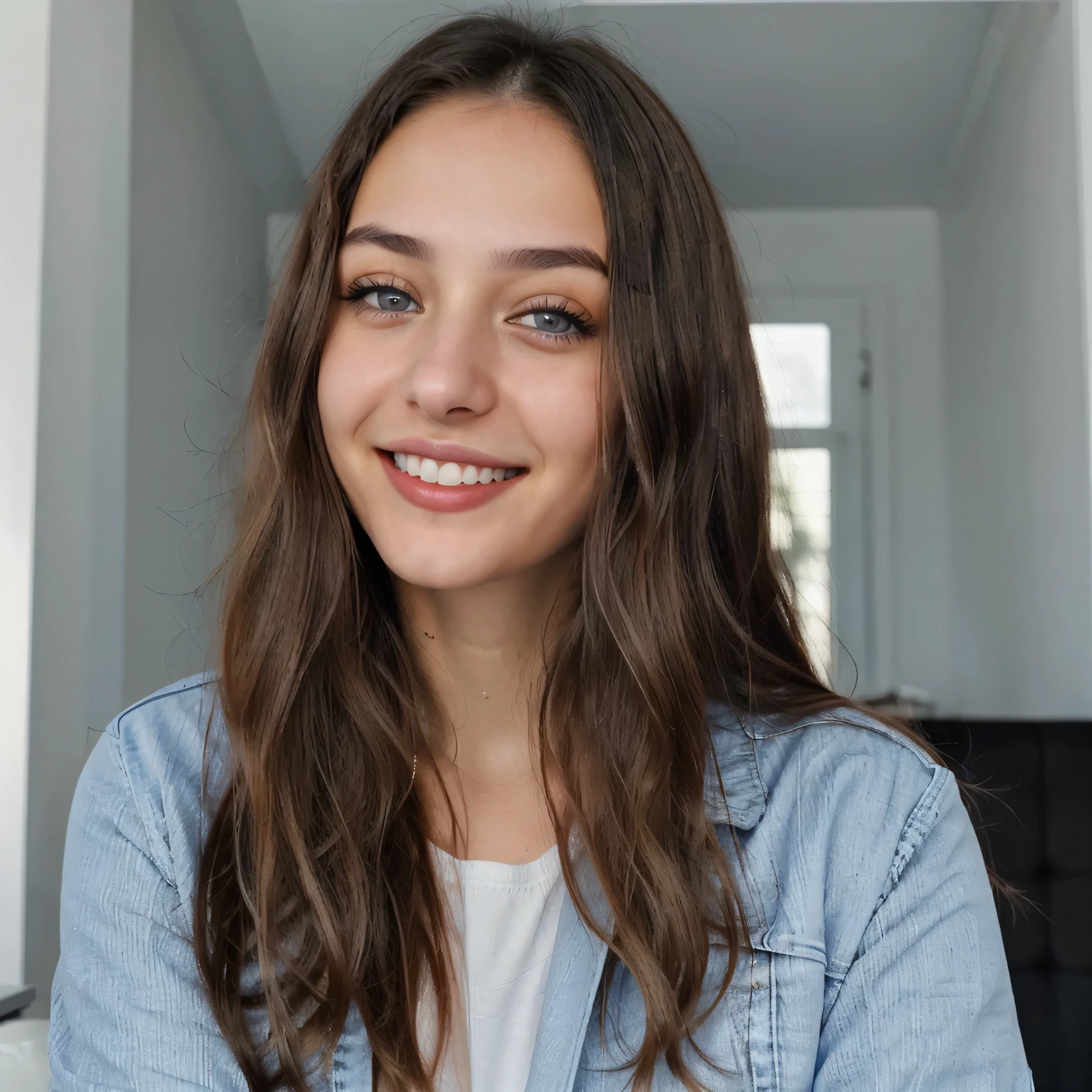 A close up of a woman with long hair smiling at the camera - SeaArt AI