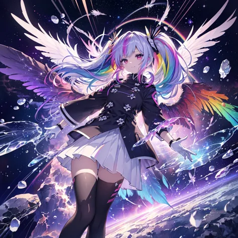 ((Archangel　Fantasy　Rainbow Hair　Make your hair rainbow-colored on the inside　Twin tails　Dull red eyes　Has a galaxy　uniform　Put ...