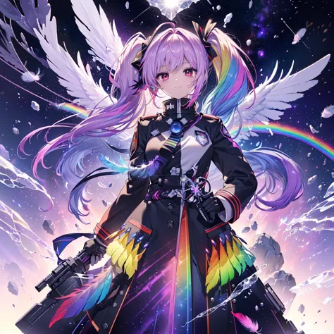 ((Archangel　Fantasy　Rainbow Hair　Make your hair rainbow-colored on the inside　Twin tails　Dull red eyes　Has a galaxy　uniform　Put ...