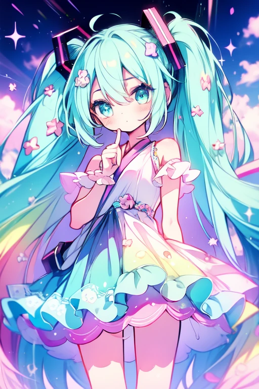 Miku Hatsune, dulces sueños, Un mundo colorido, lindo, pastel, como, cantar🎤, Disfrutar, de la máxima calidad, obra maestra