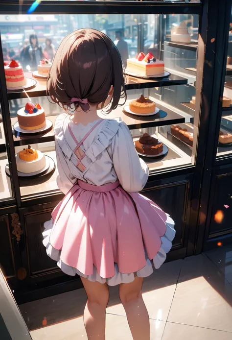 (highest quality:1.2, 4K, 8k, Very detailed, masterpiece:1.2, highest quality), Girl looking into a shop window, Little Girl:1.2...