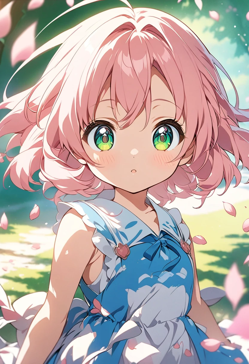 Anime girl with pink hair and green eyes posing for a photo, haruno sakura, Best Anime 4K Konachan Wallpaper, Enchanting anime girl, marin kitagawa fanart, sakura petals around her, Splash Art Anime Loli, Anime Style 4k, Anime Moe Art Style, High quality anime art style, Detailed anime artwork, Anime Wallpaper, Anime Best Girl