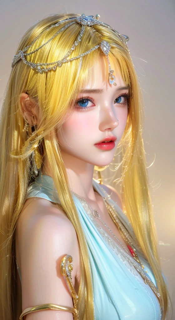 Game Art，Best image quality，Maximum resolution，8k，(A half-length photo)，(portrait)，(Head close-up)，(Rule of Thirds)，Unreal Engine 5 rendering works，20 year old girl，((Queen))，The eyes are very detailed，(Large Breasts)，Elegant and noble，Light，Light line tracing，Game CG，((3D Unreal Engine))，OC rendering reflection mode，4K，Ultra-clear，Sensual，Translucent lace，Fair and plump figure，Pretty Face，Light Gel Coat，The Queen in a luxurious dress，Crystal Gem Crown，Necklace jewelry，blue eyes，The tattoo is very three-dimensional，Gorgeous and intricate tattoo designs，Ultra-clear portrait，Sexy body，Temple Princess，Sapphire eyes，Gorgeous clothes，