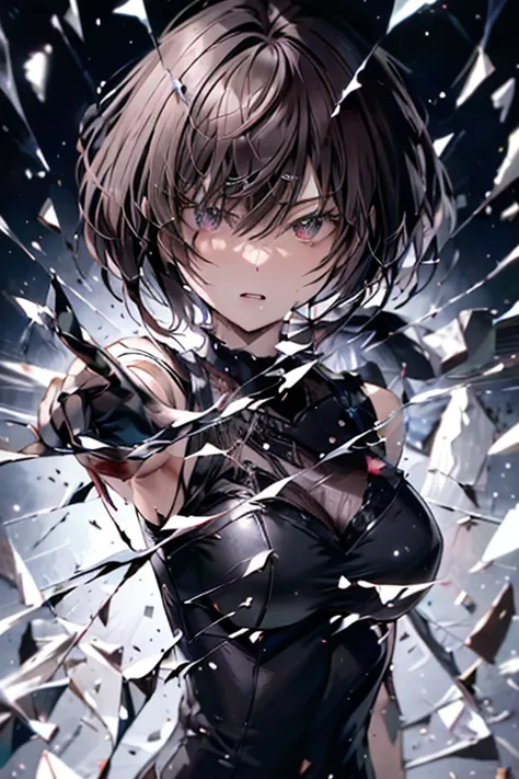 masterpiece,best quality,ultra-detailed,8k,high resolution,30 year old woman,short hair,1 person,alone,Bloody Rose,Broken Glass,...