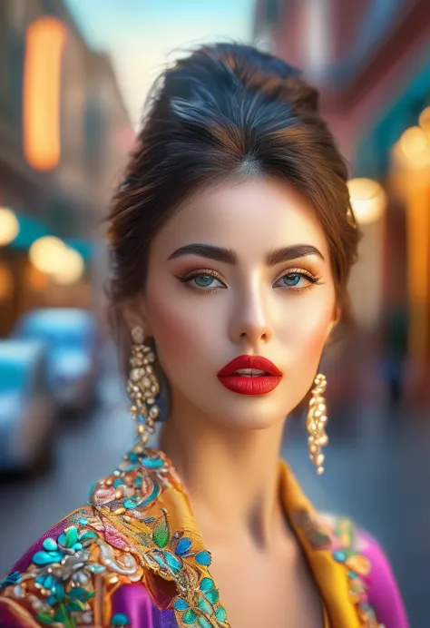 a beautiful woman, a female model, outdoor, city street, urban architecture, beautiful detailed eyes, beautiful detailed lips, e...