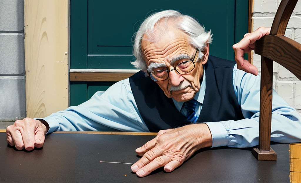 elderly man making a sign with his hand to stop