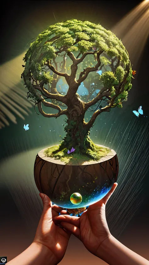 (masterpiece),(best quality:1.0), (ultra highres,), detailed, a glass ball with a tree inside of it, digital art, cg society con...