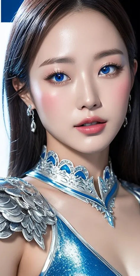 a close up of a woman in a silver and blue dress, chengwei pan on artstation, by yang j, detailed fantasy art, stunning characte...