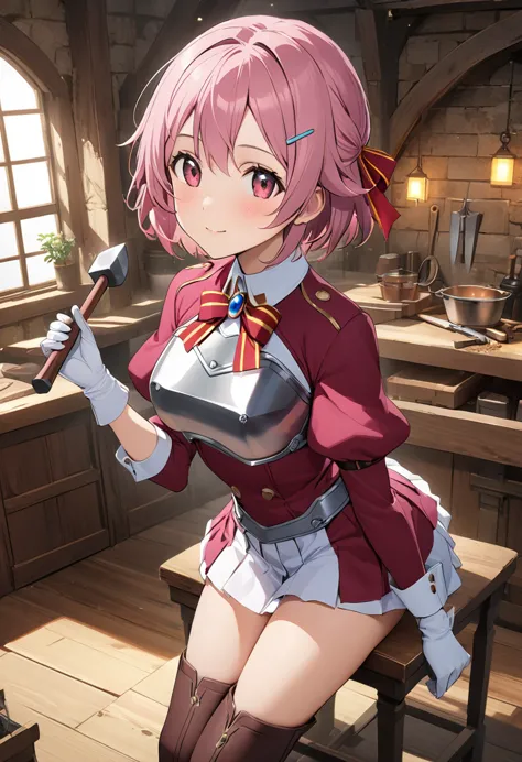 highest quality、unity 8k wallpaper、32k、masterpiece、very detailed、ultra-high resolution、　magical smith lisbeth、lisbeth (sao)、pink...