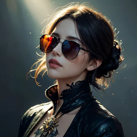 Colorful beautiful woman wearing sunglasses: Black ink flow: 8k resolution photorealistic masterpiece: by Aaron Horkey and Jerem...