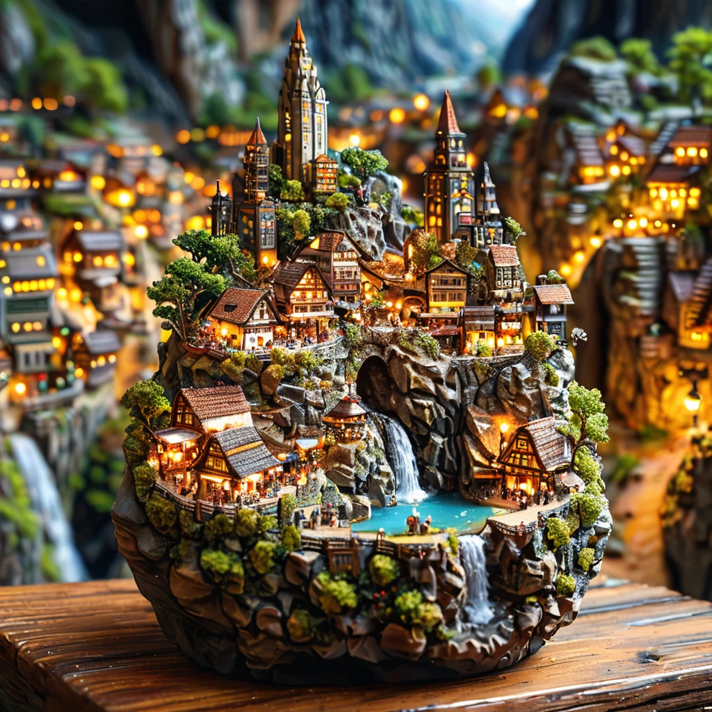 tilt-shift photography,(masterpiece, top quality, best quality),(ultra-detailed, absolutely resolution),((16k, high res)). (A city in a cave))