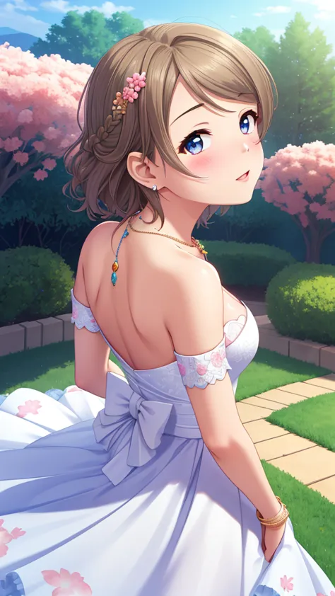 (masterpiece), 8k wallpaper, solo, watanabe you, game cg, beautiful detailed face and eyes, perfect anatomy, standing, outside, ...