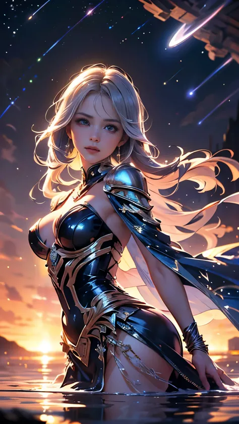 (8k, highest quality, masterpiece, final fantasy style: 1.2), (unRealistic, photoRealistic: 1.37), (one mage lady standing on la...