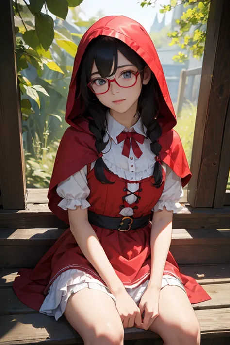 highest quality、masterpiece、High sensitivity、High resolution、detailed、Glasses、Shyly、Fairy tale Little Red Riding Hood、Cosplay
