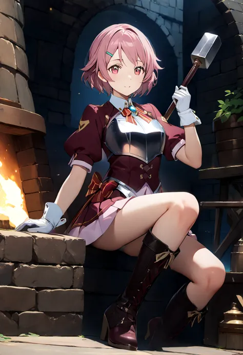 highest quality、unity 8k wallpaper、32k、masterpiece、Very detailed、Ultra-high resolution、　Magical Smith Lisbeth、lisbeth (sao)、Pink...