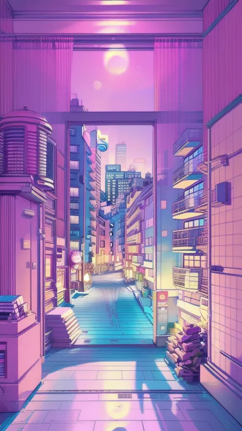 pink theme, style anime, huge city background, precious hotel, large living room, (highly detailed:1.2), (warm light:1.2), maste...