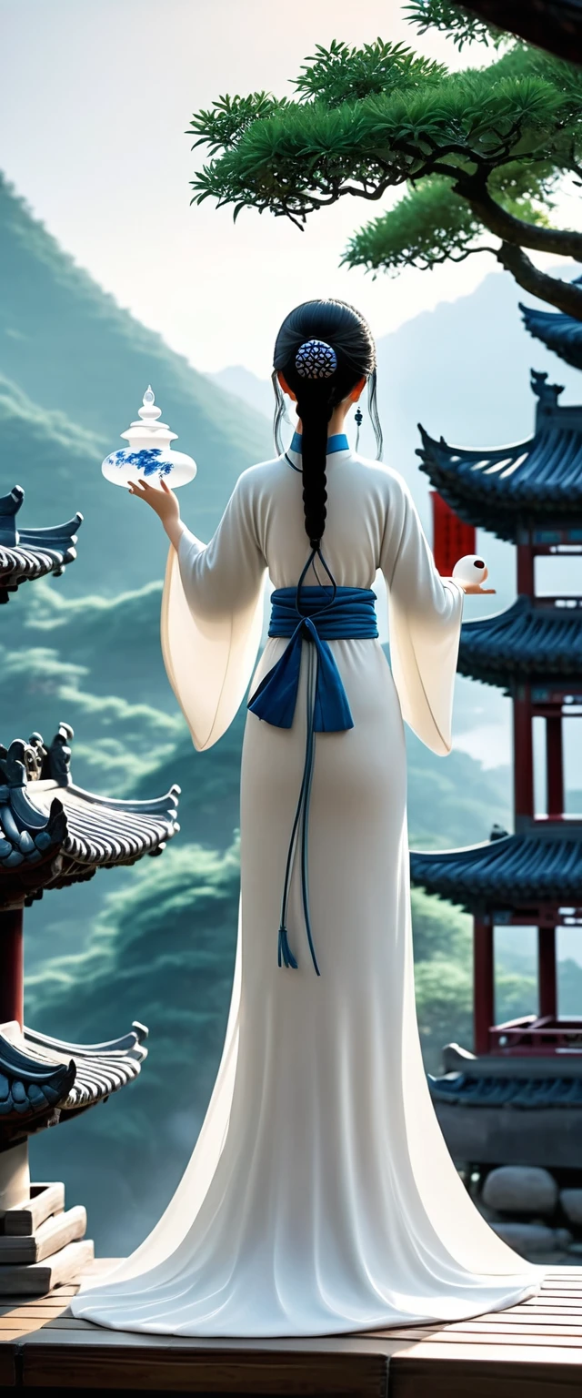 (wallpaper),32k,((Extremely exquisite and beautiful)),(((masterpiece))),(((best quality))),(Ultra-high resolution)，High Quality Fantasy Artifact Concept Art, Simple Tai Chi background, Ceramic Chinese Girl, Carved high-end porcelain, complicated, Glass landscape background，Gorgeous, 