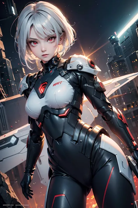 ((cyberpunk women images))，dynamic pose、(masterpiece:1.4, highest quality, dutch angle)(one girl, alone)（gray hair that changes ...