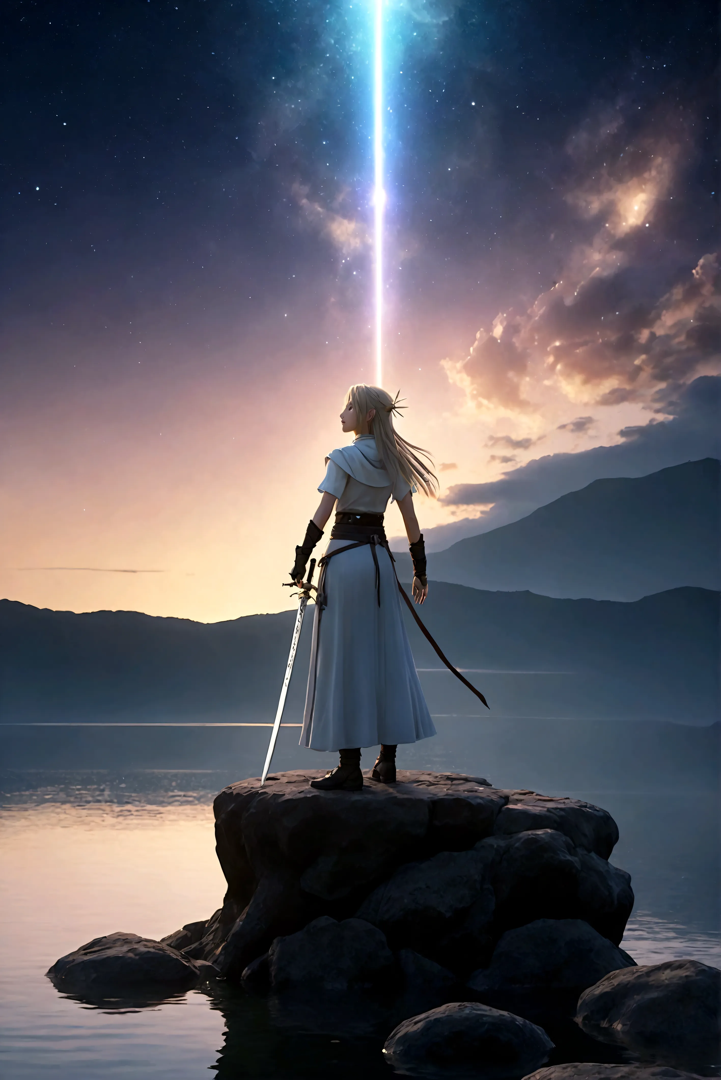 (8k, highest quality, masterpiece, final fantasy style: 1.2), (unrealistic, photorealistic: 1.37), (one mage lady standing on la...