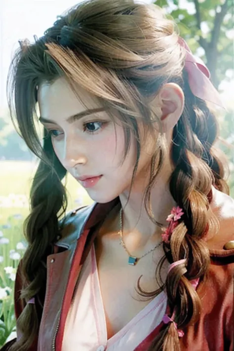 (masterpiece, highest quality)
Aeris FF7, 1 girl, alone, long hair, chest, looking at the viewer, large chest, brown hair, dress...