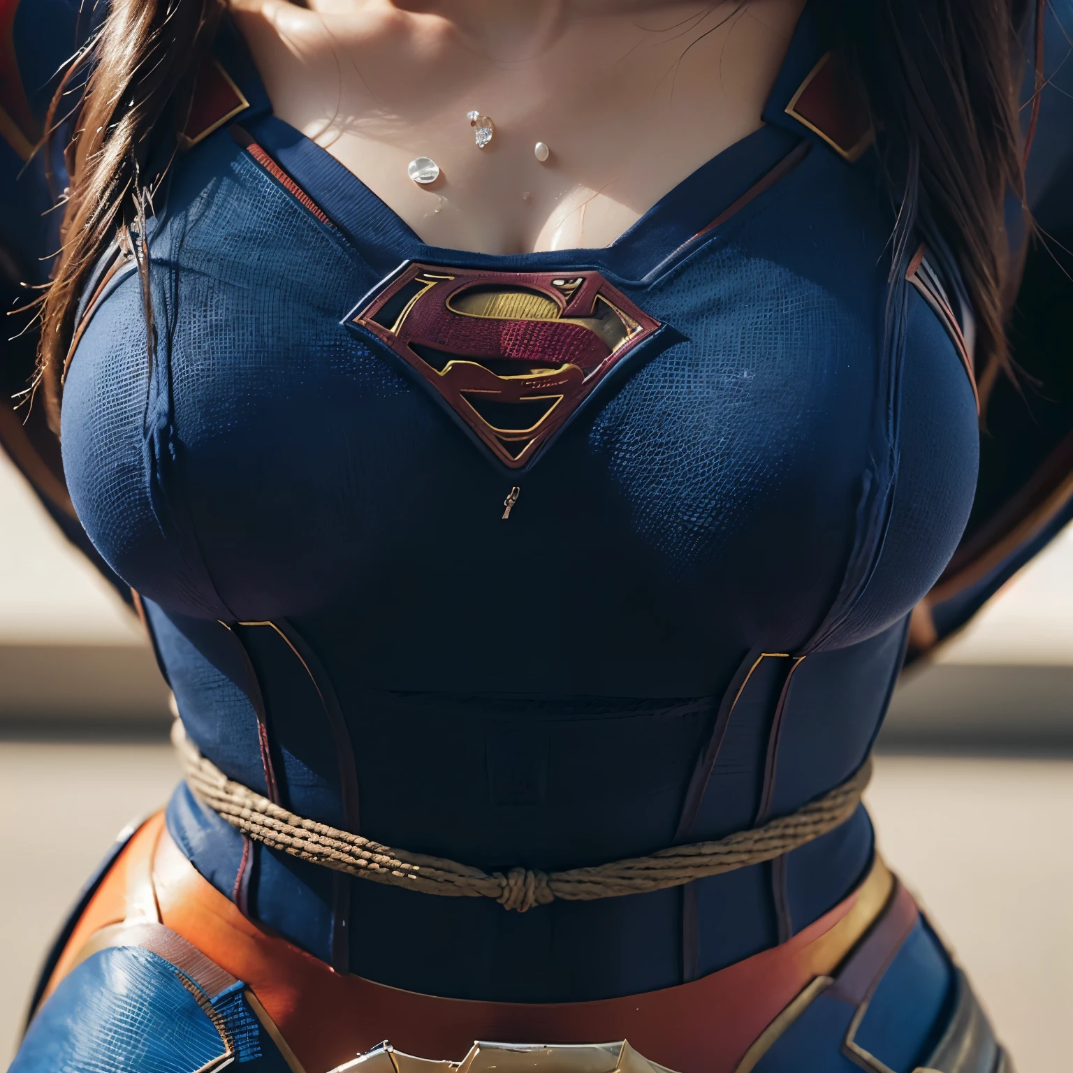 A close up of a woman in a superman costume posing for a picture - SeaArt AI