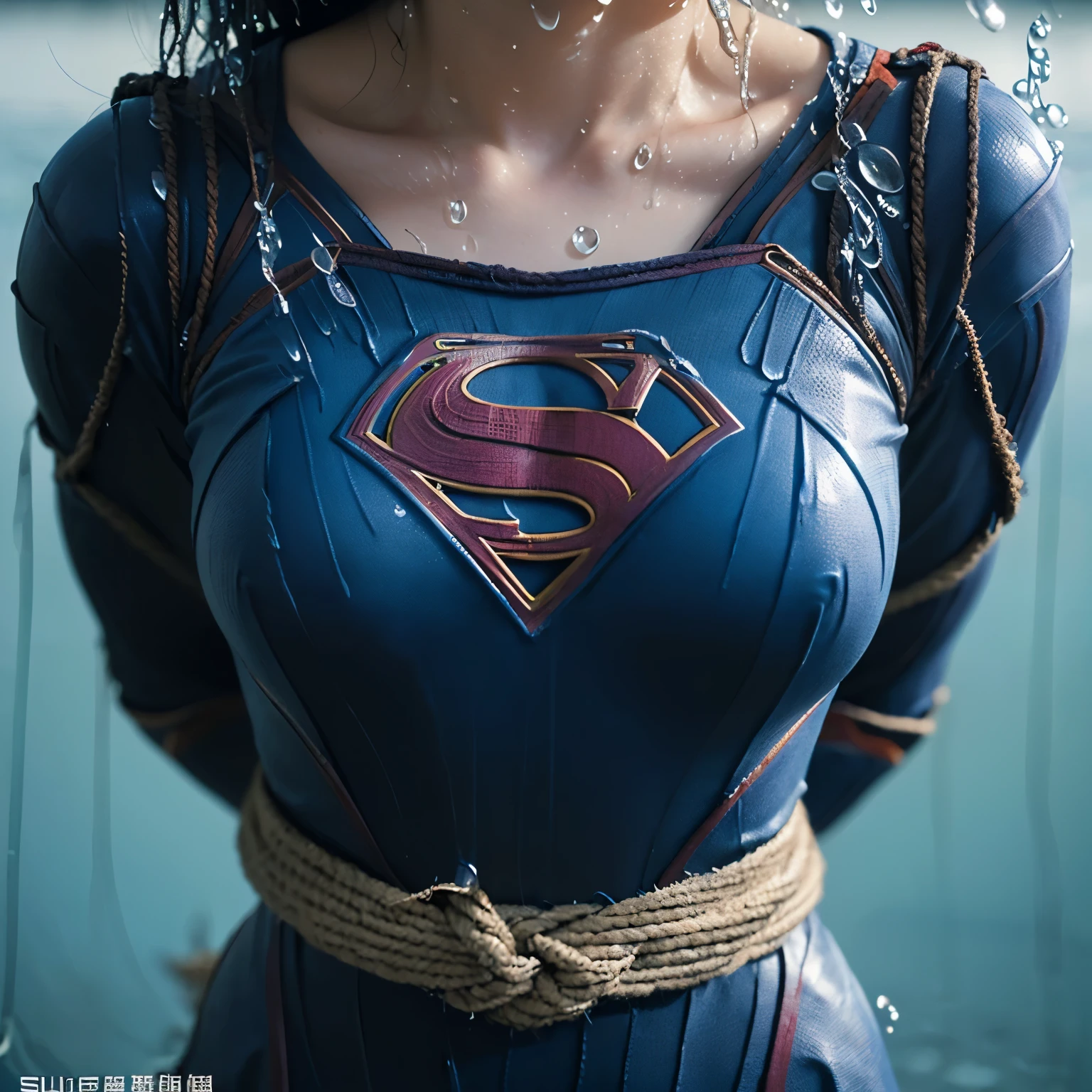 A close up of a woman in a superman costume with water on her face - SeaArt  AI