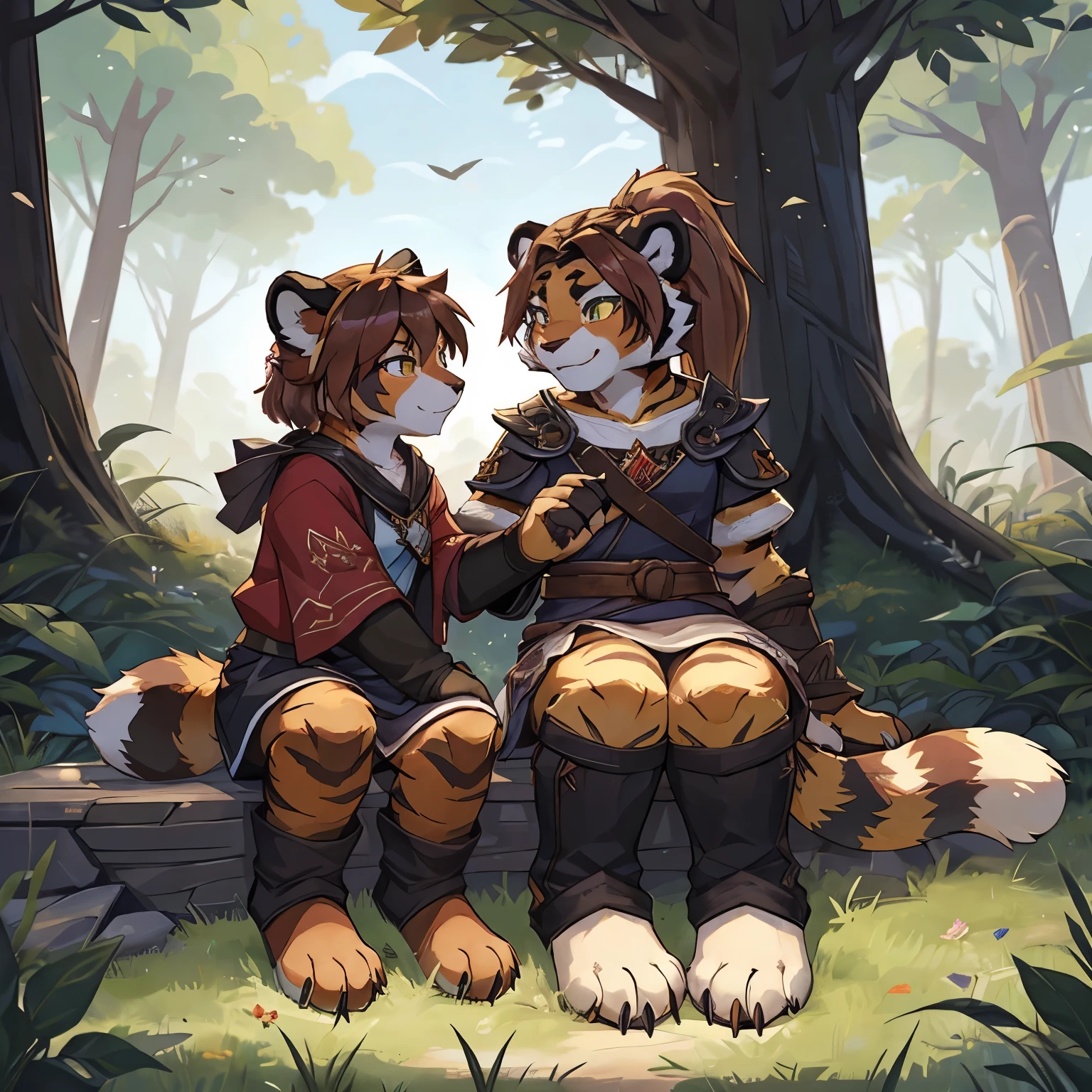 (4fingers), small_round_ears, small_panda_ears, pandaren, world_of_warcraft, furry, anthropomorphic, fluffy_tail, foxtail, cfemale, claws, red_panda, green_eyes, (pupils), (four_fingers), short hair, brown_hair, ((three_toes)), ((3toes)), ((detailed_eyes)), ((detailed_face)), detailed_hands, simple clothes,