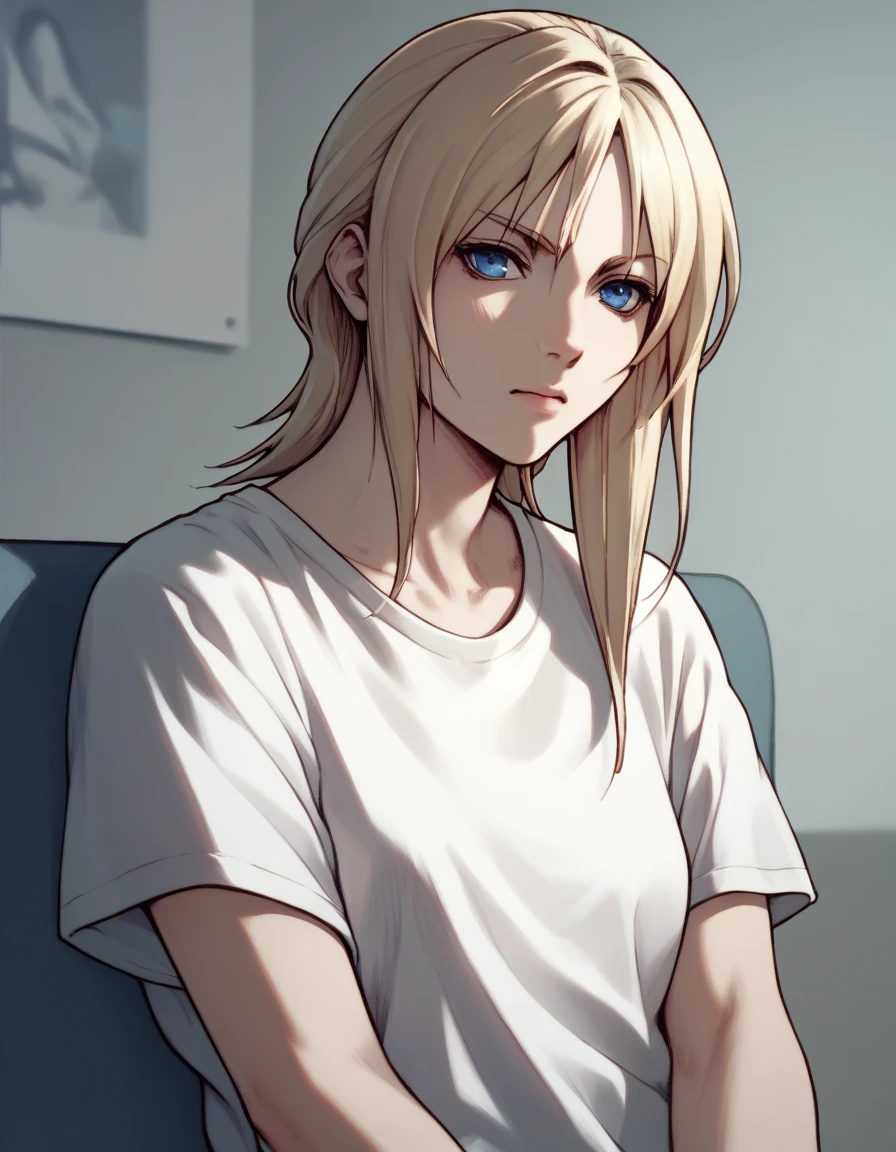 aya brea, blue eyes, blonde hair, white shirt, T-shirt,