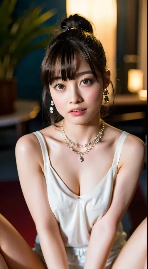 Skinny Japanese woman, 30th generation, One Girl,
(Wearing a sleeveless glittery evening dress:1.2),
((short, See-through skirt,...