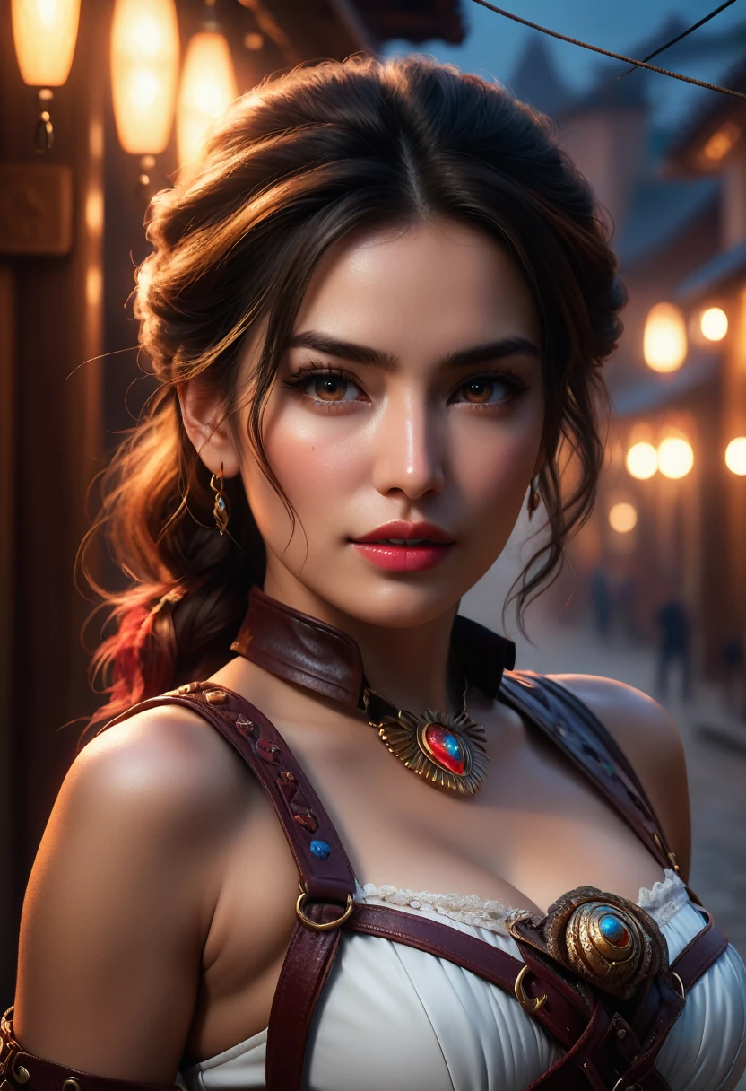 (best quality,4k,8k,highres,masterpiece:1.2),ultra-detailed,(realistic,photorealistic,photo-realistic:1.37), a beautiful female animal tamer, whip in hand, detailed face and expression, detailed clothing, high quality detailed portrait, hyper realistic, cinematic lighting, dramatic contrast, vibrant colors, fantasy art, moist skin texture, hyper detailed skin texture, Whip for taming wild animals, toned body