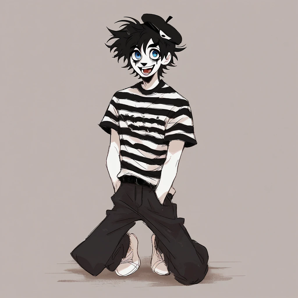 Adult tall male mime, shirt grunge, sketchy lines, messy hair - SeaArt AI