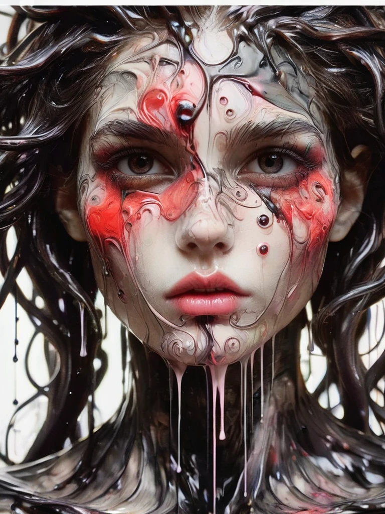 8K, rgb, hdr, pinturas de aceite, acuarelas, colores saturados brillantes, Anna Razumovskaya, Jarek Kubicki, Aleksi Brilo, Darek Zabrotsky, sakimichan, lois, Aminola Rezai, foto CRUDA, negro, dark Rojo, de cerca, Retrato de Medusa, mixed media collage. text with inscription "eloise", hermoso rostro. calligraphy, Gouache Wash, Boceto a pluma, lineas finas, Vintage illustration style. negro, blanco, Rosa coral, Rojo, pelo rubio, beautiful patterns  ral-negrolight