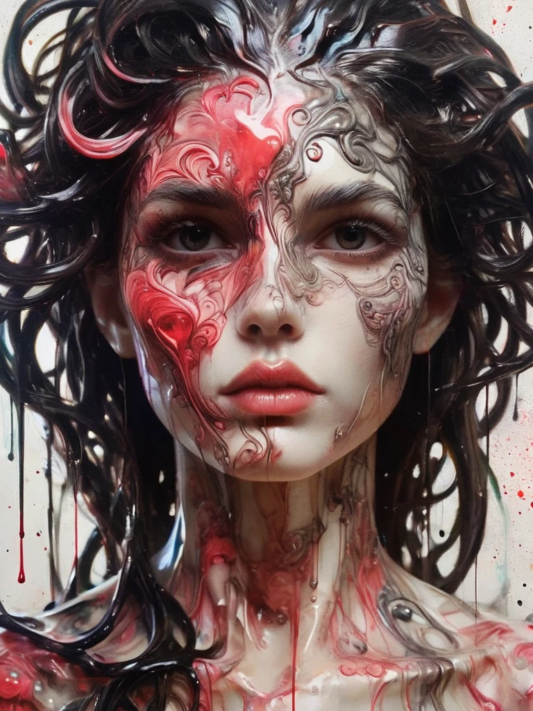 8K, rgb, hdr, pinturas de aceite, acuarelas, colores saturados brillantes, Anna Razumovskaya, Jarek Kubicki, Aleksi Brilo, Darek Zabrotsky, sakimichan, lois, Aminola Rezai, foto CRUDA, negro, dark Rojo, de cerca, Retrato de Medusa, mixed media collage. text with inscription "eloise", hermoso rostro. calligraphy, Gouache Wash, Boceto a pluma, lineas finas, Vintage illustration style. negro, blanco, Rosa coral, Rojo, pelo rubio, beautiful patterns  ral-negrolight