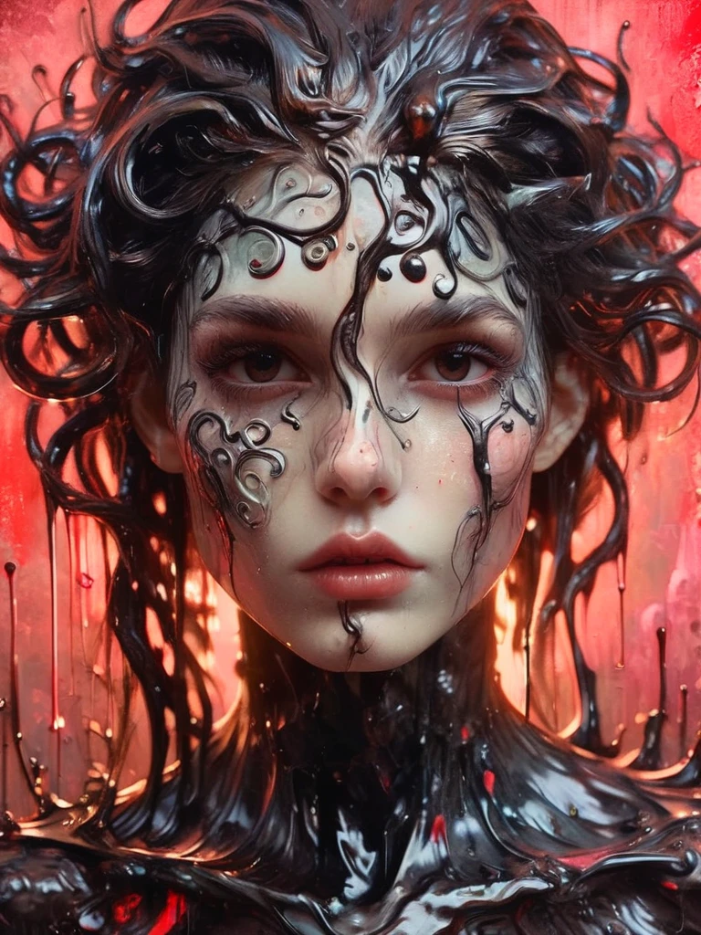 8K, rgb, hdr, pinturas de aceite, acuarelas, colores saturados brillantes, Anna Razumovskaya, Jarek Kubicki, Aleksi Brilo, Darek Zabrotsky, sakimichan, lois, Aminola Rezai, foto CRUDA, negro, dark Rojo, de cerca, Retrato de Medusa, mixed media collage. text with inscription "eloise", hermoso rostro. calligraphy, Gouache Wash, Boceto a pluma, lineas finas, Vintage illustration style. negro, blanco, Rosa coral, Rojo, pelo rubio, beautiful patterns  ral-negrolight