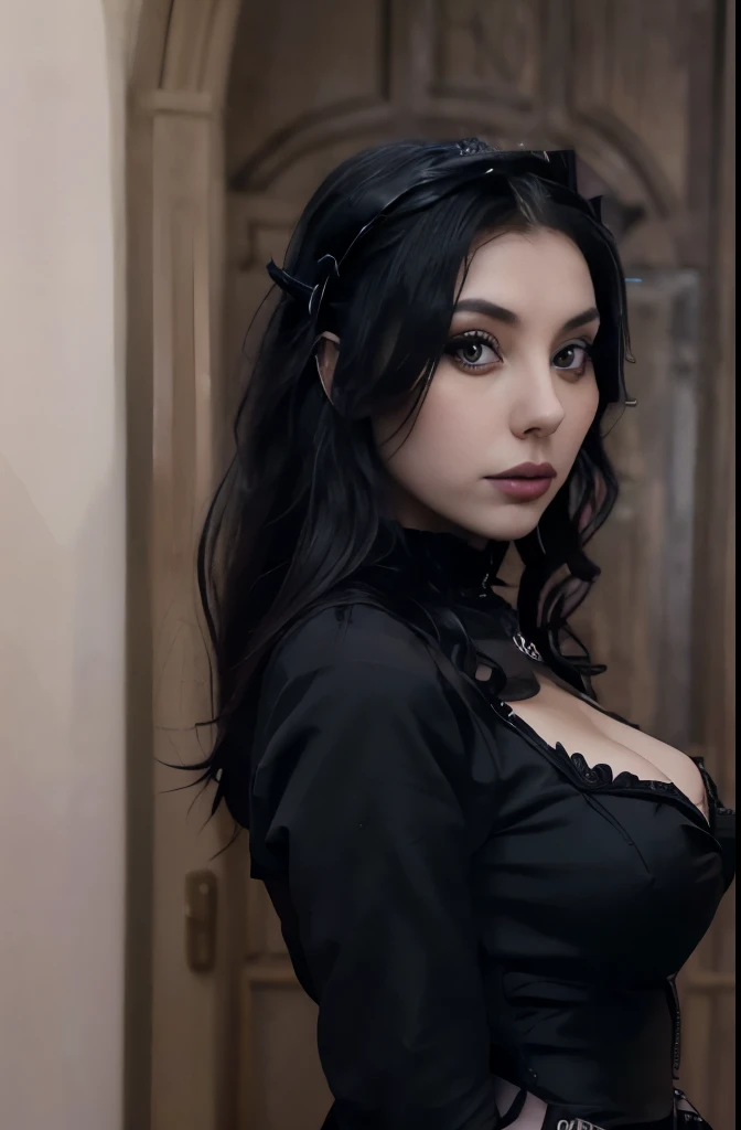arafed woman in a black dress posing for a picture, digital art inspired by Edo Murtić, reddit, gothic art, amouranth, goth girl, goth, angelawhite, better known as amouranth, webcam, shot on webcam, profile pic, dark goth queen, very beautiful goth top model, young beautiful amouranth, goth woman