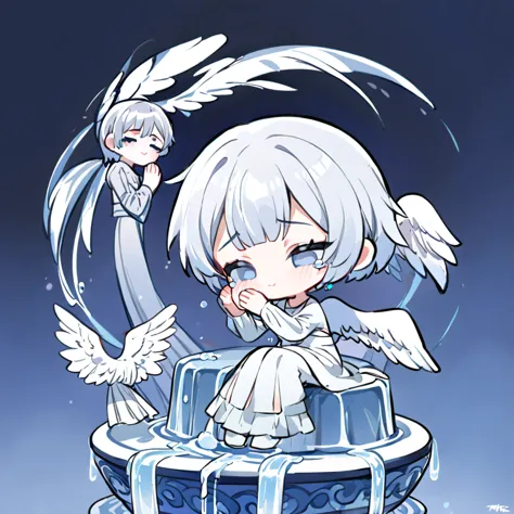 1 chibi girl short hair, weeping angel , weeping angel pose