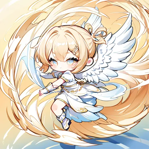 1 chibi girl angel, dynamic pose, dynamic shadows, angel wings big