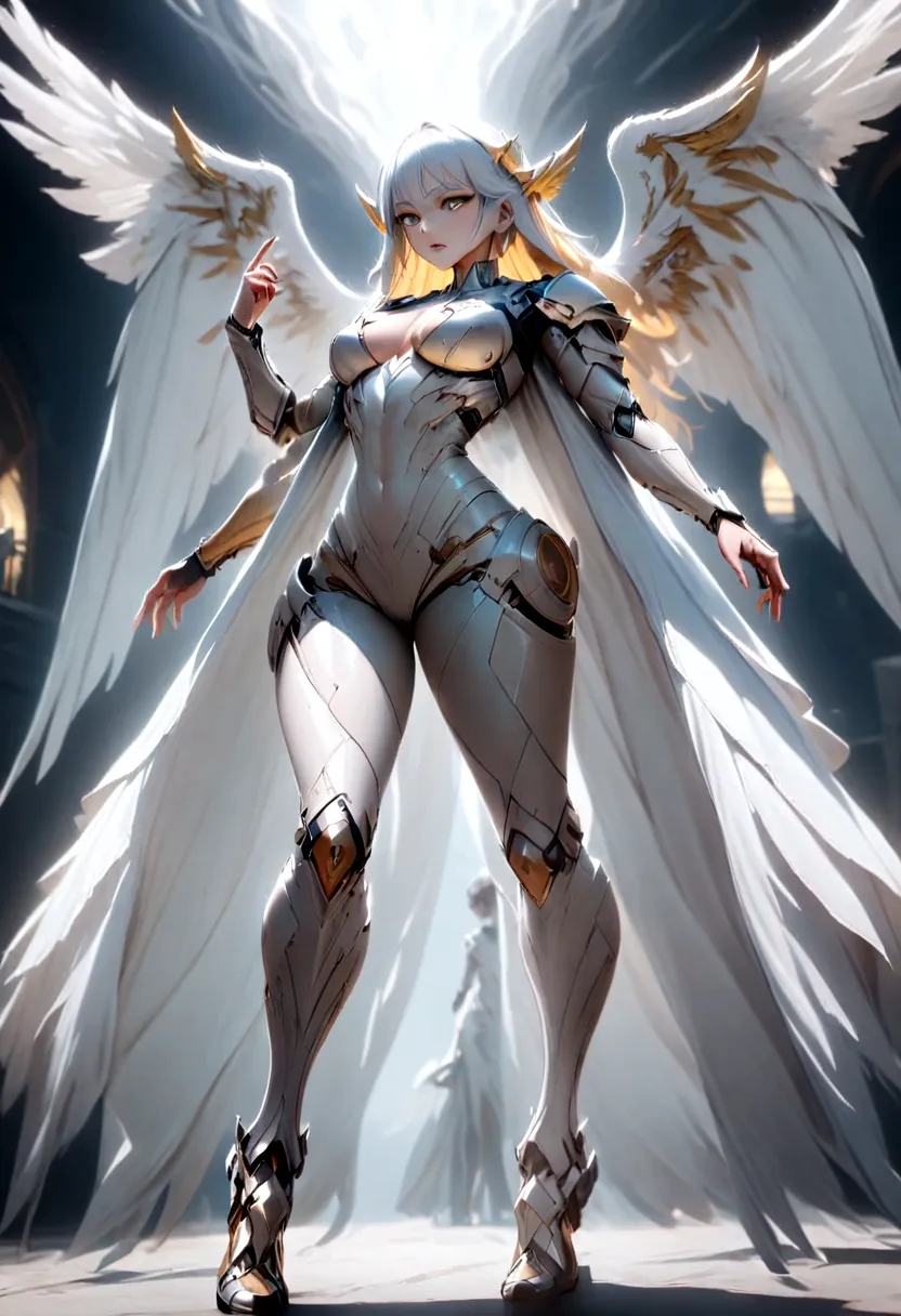 you have a mission!! task (((the most beautiful bionic angel in a perfectly tailored outfit in a given situation))), (give the s...