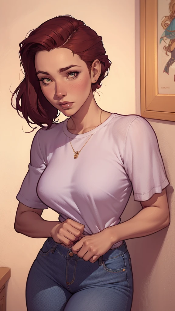 un dessin d&#39;une femme en jeans et un chemisier jaune, style artistique de Charlie Bowater, art du personnage de Charlie Bowater, style artgerme, portrait de personnage complet du corps, artgerm et lois van baarle, Style Charlie Bowater, portrait en pied d&#39;un petit!, Lois van Baarle et Rossdraws