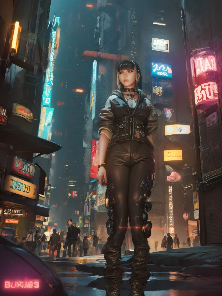 ((Obra-prima impressionante ilustração de anime)), ((2 garotas Cyberpunk extremamente delicadas e lindas)), (2 meninas), ((Rosto altamente detalhado)), ((membro mecânico, vértebras mecânicas)), ((fixação cervical mecânica ao pescoço)), (fios e cabos presos ao pescoço:1.2), ((massa de fios e cabos na cabeça)), ((wearing colorida Harajuku tech jacket with logo)), (pose dinâmica), ((tiro de vaqueiro)), (obra de arte), (((melhor qualidade))), ((Ultra-detalhado)), (ilustração altamente detalhada), iluminação cinematográfica, ficção científica, extremamente detalhado,colorida,detalhe mais alto, (((fundo da cidade cyberpunk, (Corredor de lâminas), Distrito de Harajuku))), NSFW, Véspera , Lâmina Estelar, cabelo com franja, Olhos castanhos, corredores pretos, moletom branco apertado, mulher zangada