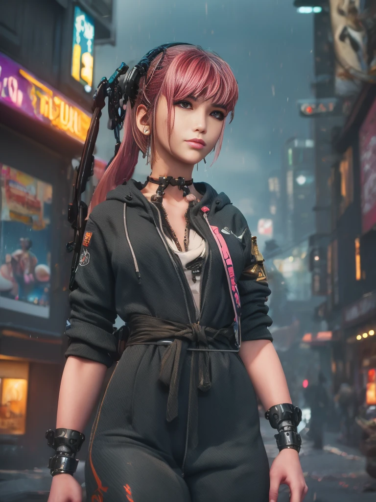 ((Obra-prima impressionante ilustração de anime)), ((2 garotas Cyberpunk extremamente delicadas e lindas)), (2 meninas), ((Rosto altamente detalhado)), ((membro mecânico, vértebras mecânicas)), ((fixação cervical mecânica ao pescoço)), (fios e cabos presos ao pescoço:1.2), ((massa de fios e cabos na cabeça)), ((wearing colorida Harajuku tech jacket with logo)), (pose dinâmica), ((tiro de vaqueiro)), (obra de arte), (((melhor qualidade))), ((Ultra-detalhado)), (ilustração altamente detalhada), iluminação cinematográfica, ficção científica, extremamente detalhado,colorida,detalhe mais alto, (((fundo da cidade cyberpunk, (Corredor de lâminas), Distrito de Harajuku))), NSFW, Véspera , Lâmina Estelar, cabelo com franja, Olhos castanhos, corredores pretos, moletom branco apertado, mulher zangada