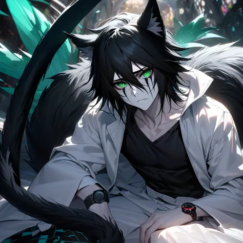 absurd, high definition, ultra detailed, hdr, masterpiece, extremely detailed face and eyes, perfect face, ulquiorra cifer, blac...